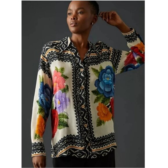 Rachel Zoe Floral boho button down blouse - Picture 1 of 12